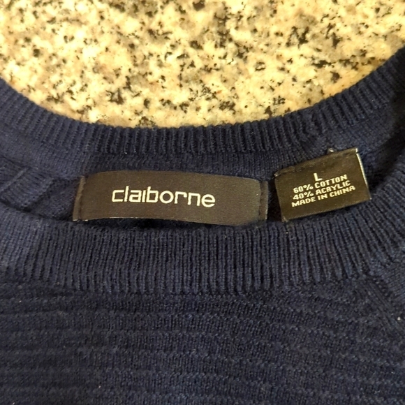Claiborne Mens Sweater Size Large Navy Blue Crew Neck - Picture 2 of 5